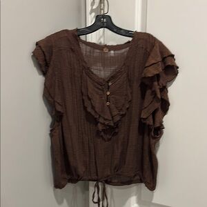 Free People Brown Ruffled Gauze Women's Top. Gorgeous! Size Large. Perfect!